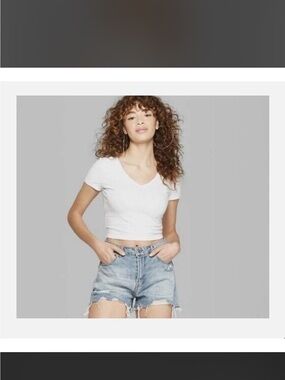 wild fable White V‑Neck Short Sleeve Crop Top